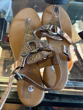Women’s Metallic Bronze T-Strap Sandals